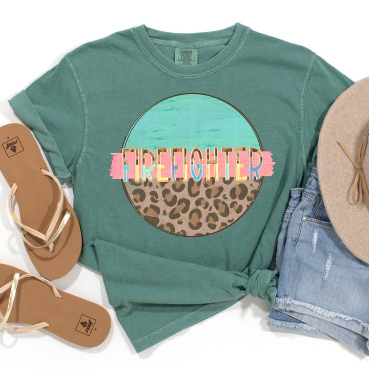 Flawless Transfers - Wholesale Sublimation Transfer - Firefighter Round Leopard Print And Mint DTF Transfer