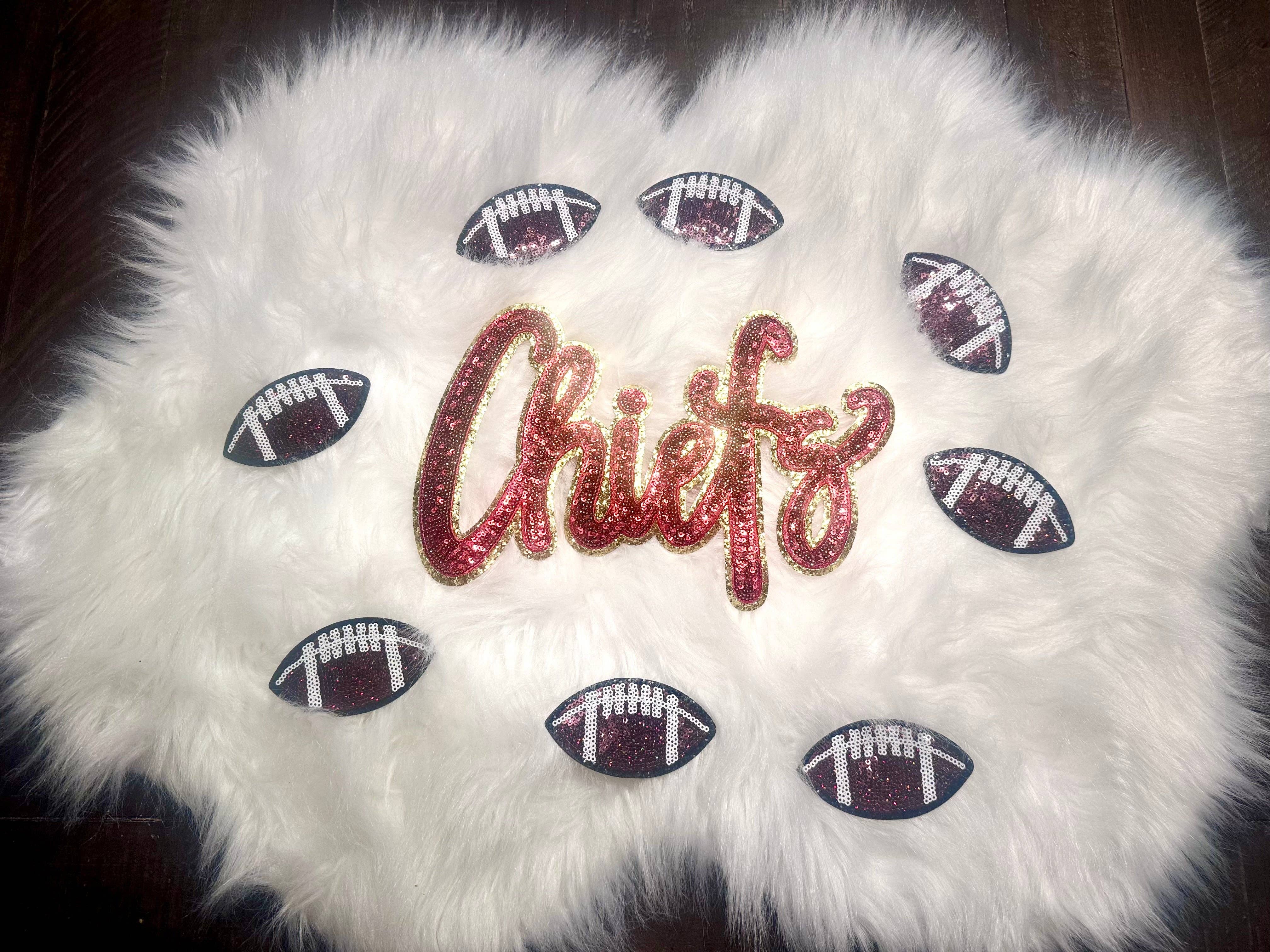 sequinandstiches - Wholesale Patch - Chiefs Patch, Sequin Patch, Gold Glitter Backing, Iron On Patch, Game Day Patch, High School Mascot Patch, DIY Patch1