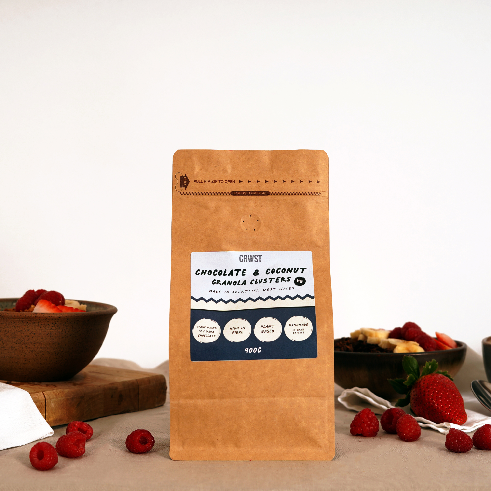 Crwst – wholesale Granola – Chocolate and Coconut Granola Clusters (400g)1