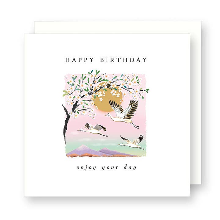 Happy Birthday - Cranes Flying - Landscape for wholesale by Rosanna Rossi