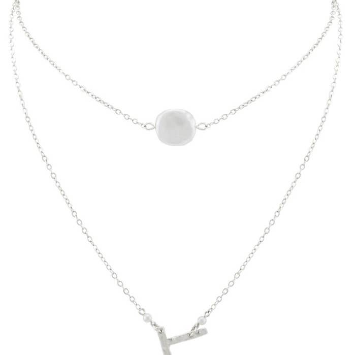 Ketting - Silv T & Pearl Disc Doub voor wholesale door Flirt Jewelry