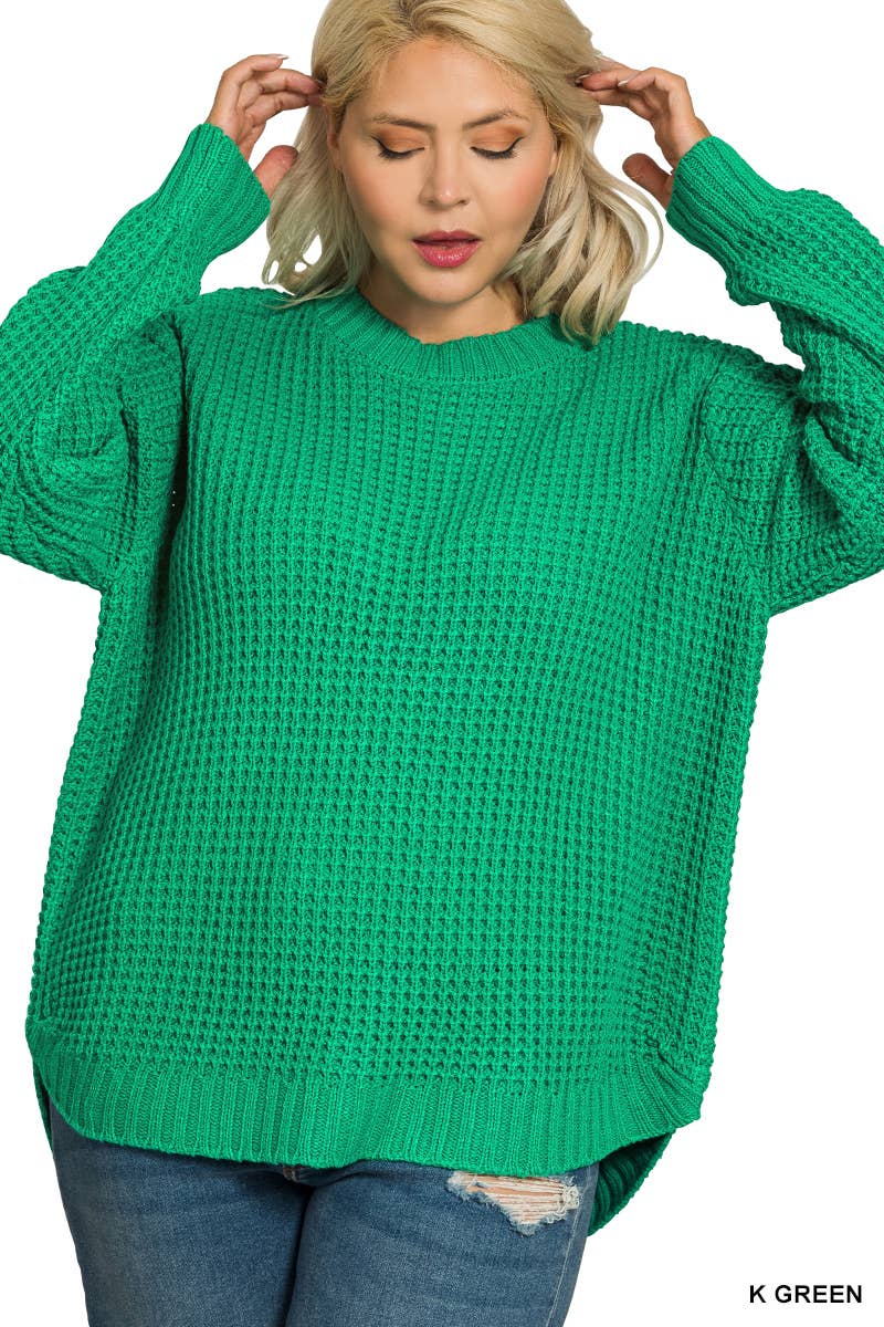 42POPS - Wholesale Knit Sweater - Women's - ",,,,...Plus size Basic Waffle Sweater22