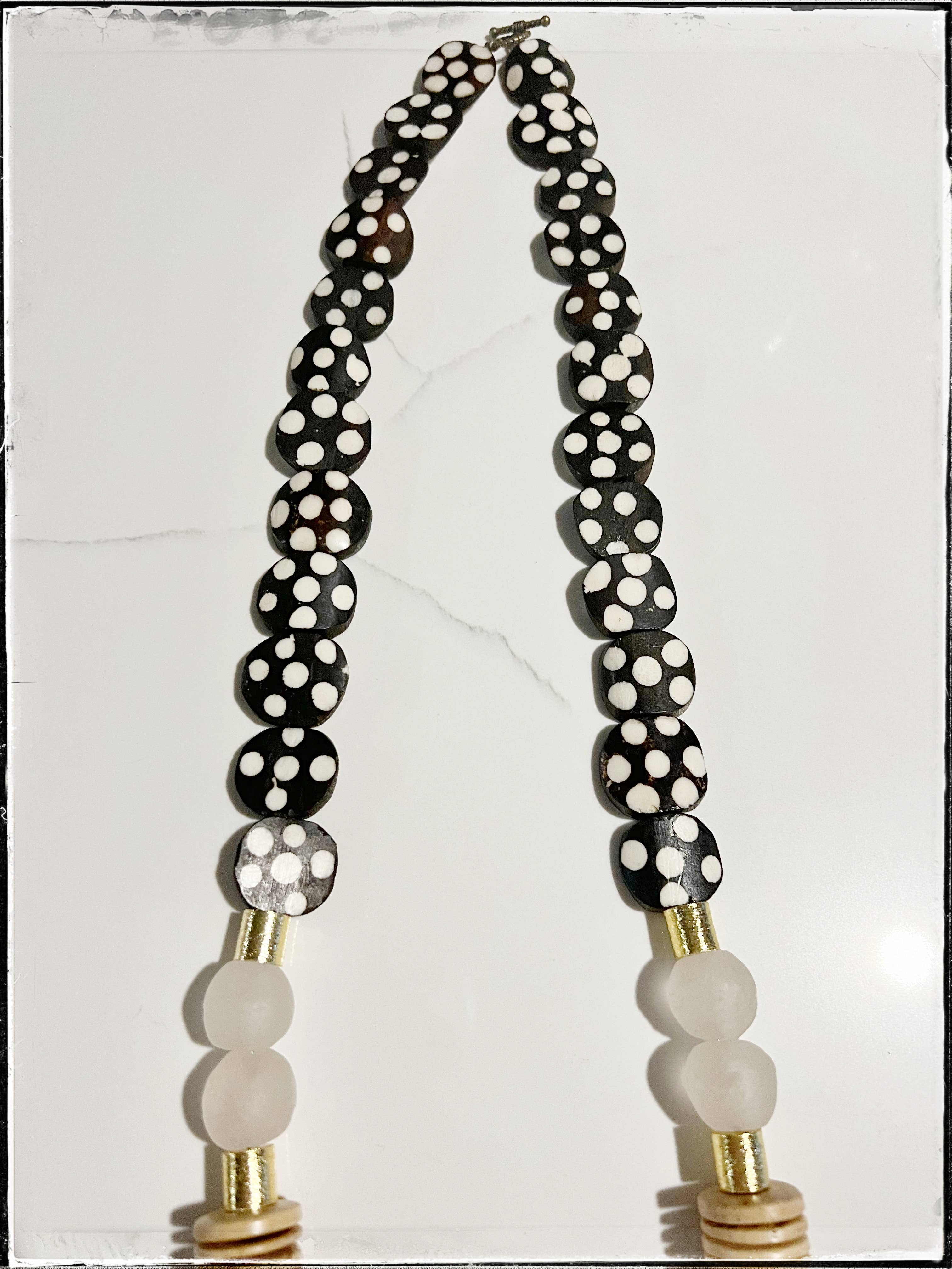 GentrybyJenna - Wholesale Beaded/Pearl Necklace - Polka Dot Bone Flat Bead Long Statement Necklace Coconut3