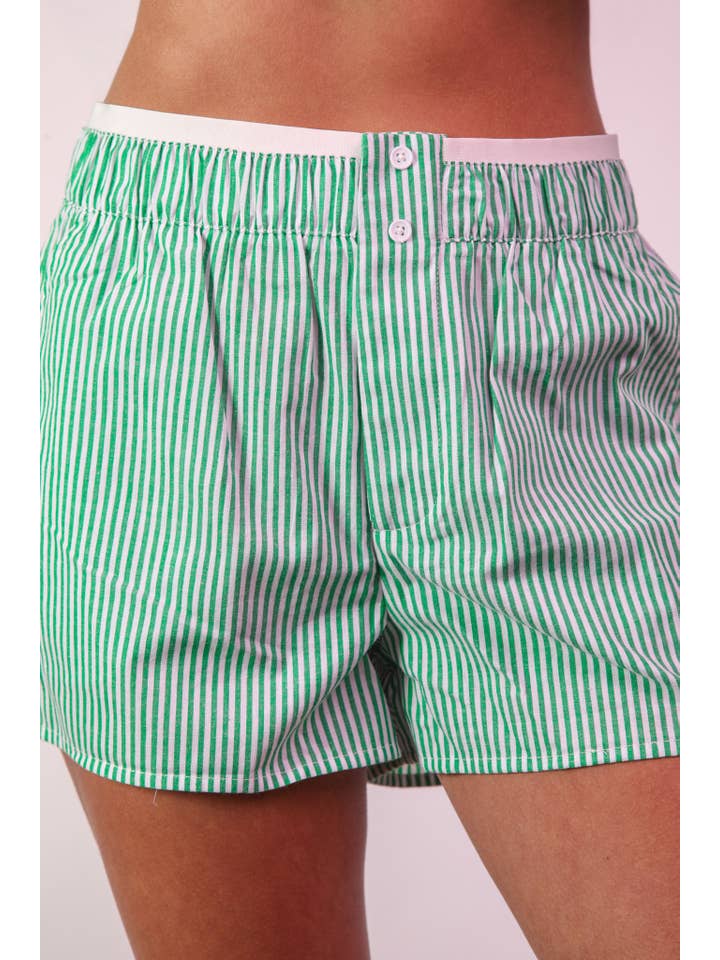 VERY J - Wholesale Lounge Set - Women's - NT12020SET-Striped Oversized Comfy Shirt Top & Shorts Set12