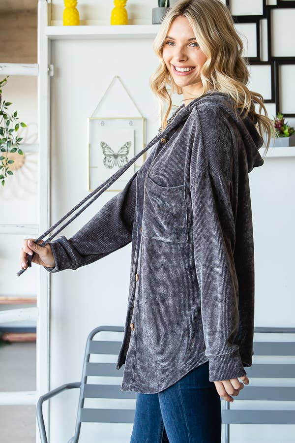 7th Ray - Venta al por mayor Sobrecamisa - Mujer - Chaqueta con capucha y cordón, forrada, de chenilla con estampado animal T496413