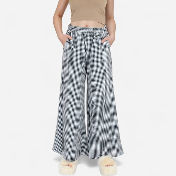 Gingham Wide Leg Lounge Pants with Elastic Waistband Side Po and other Purchase Wholesale gingham pants. Free Returns & Net 60 Terms on Faire trending on Faire.