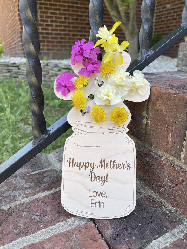 Wood Mother's Day Flower Holder Gift from Child for wholesale by Falcon Ridge Designs LLC