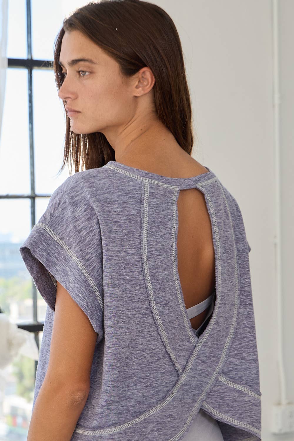 BUCKETLIST INC - Wholesale Knit Top - Women's - T2177 Overlap Open Back Reverse Stitched Crop Top3