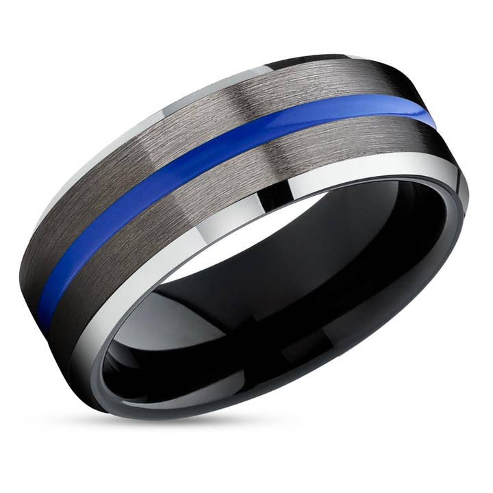 Gunmetal Wedding Band - Blue Wedding Ring - Black Wedding Ring - Tungsten Ring for wholesale by Lucky Love Rings