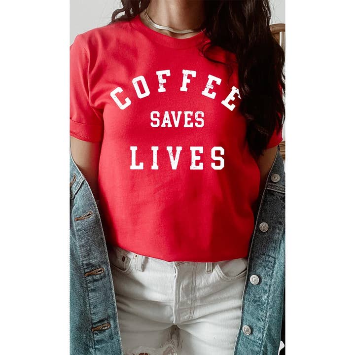 Coffee Saves Lives Graphic Tee for wholesale by Kissed Apparel