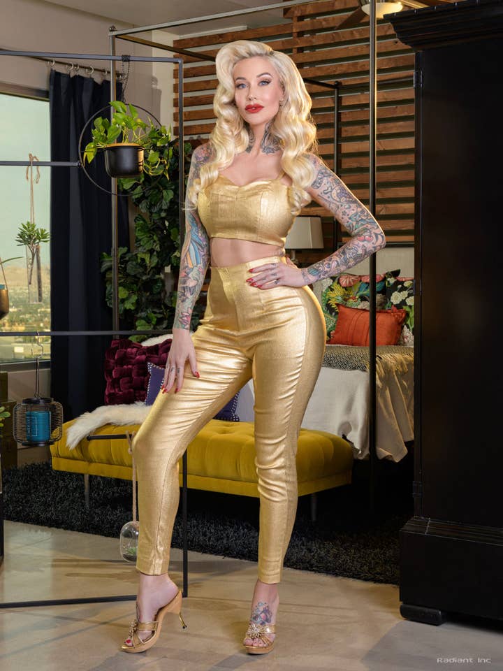 Bombshell High Waist Lurex Pants for wholesale by Rockin Bettie