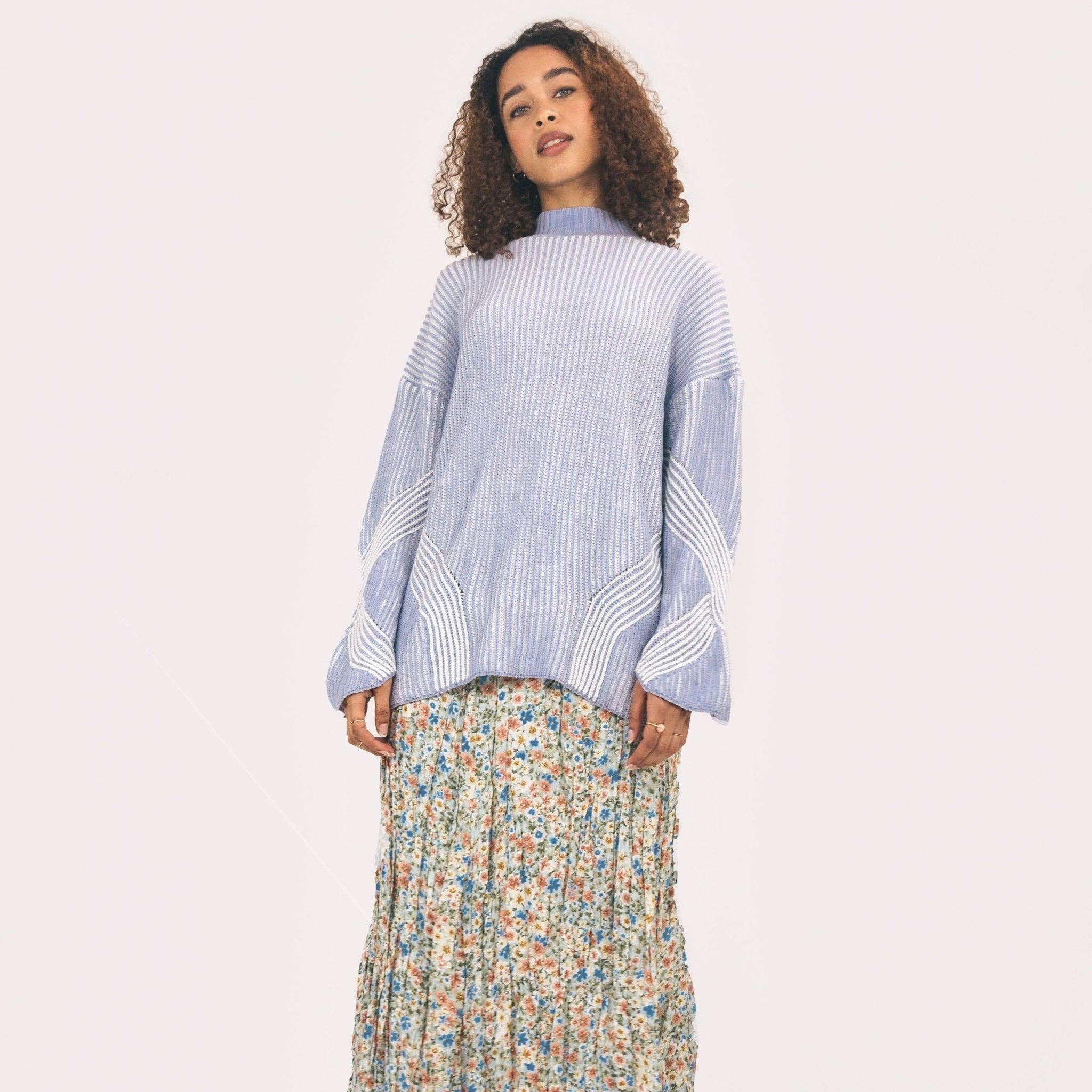 Rosa High Neck Knit Jumper - Pale Blue for wholesale on Faire0