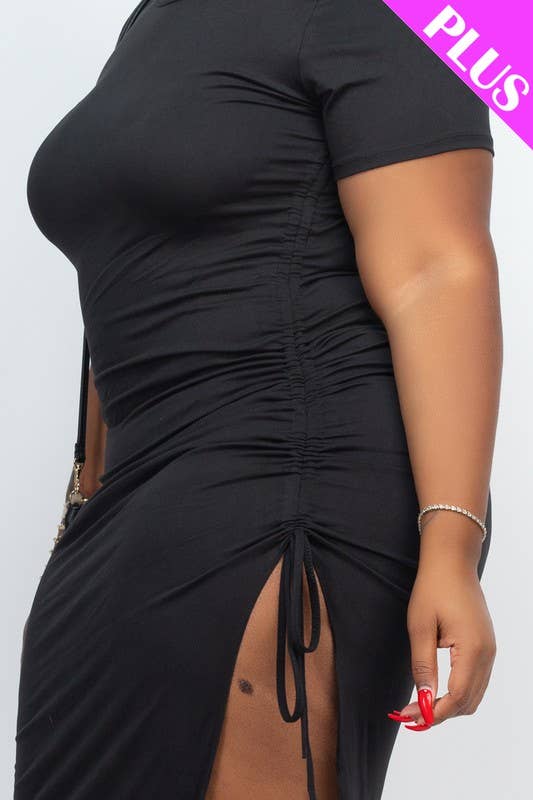 Vanilla Monkey - Wholesale Dress - Women's - Plus Size Drawstring Ruched Side Split Dress1