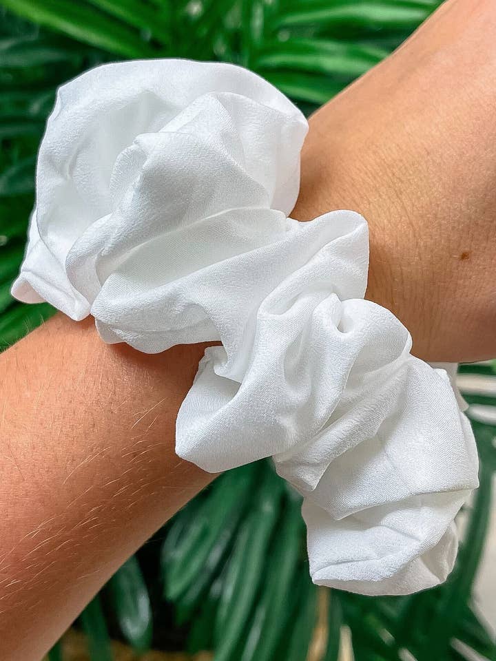 Game Day Solid Scrunchie - White for wholesale by Prep Obsessed Wholesale