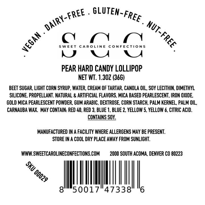 Sweet Caroline Confections - Wholesale Lollipop - Sea Foam Green & Pink Lollipops, Pear, 10/Case -VEGAN3