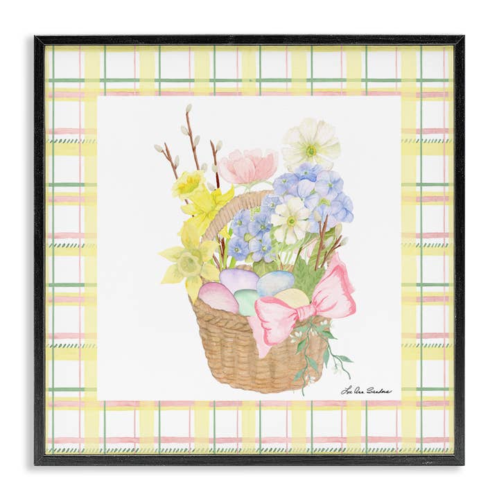 Cesta de Primavera sobre Xadrez - Arte de Parede emoldurada por atacado de Stupell Industries