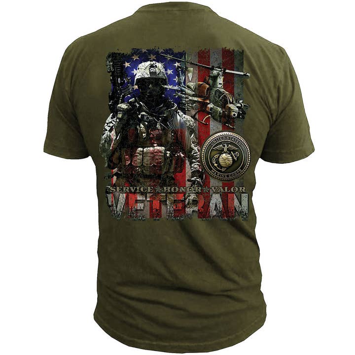 Olive USMC T-Shirt - US Marines Corps Veteran Flag Men's Marine T- for wholesale on Faire