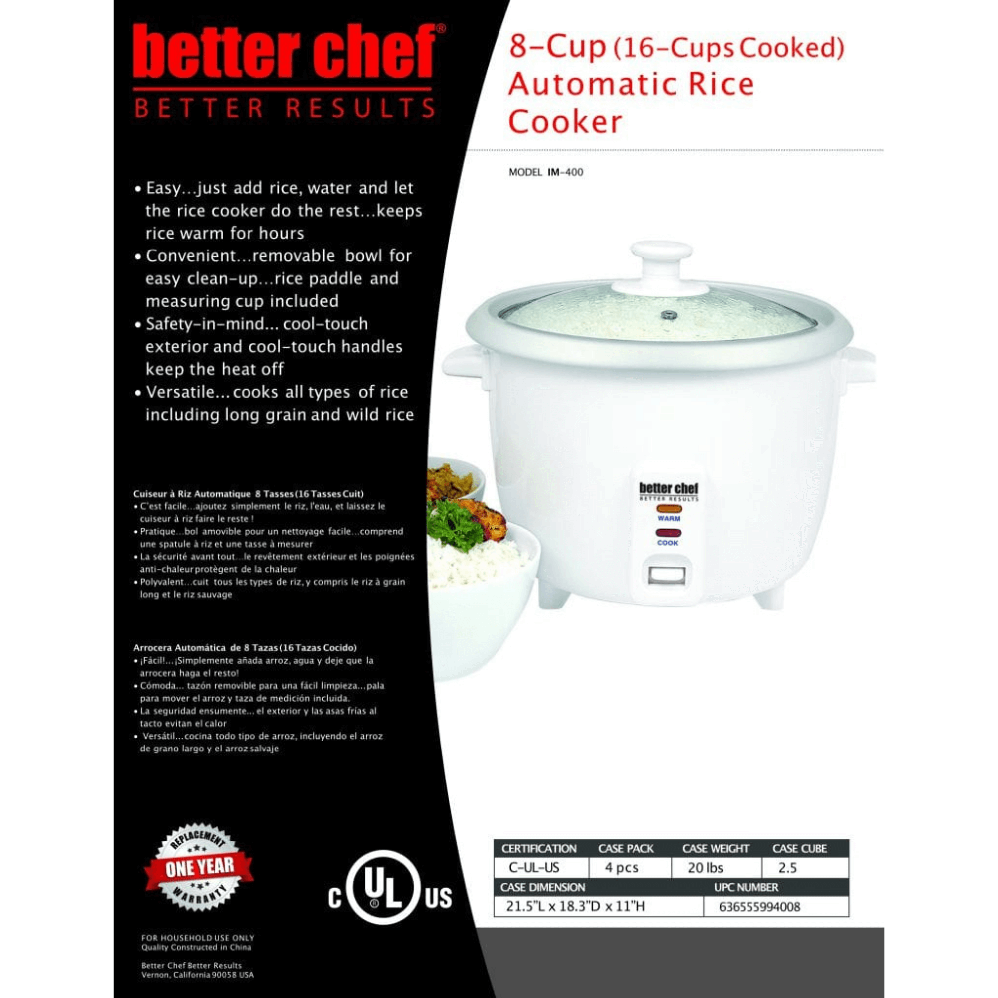 JupiterGear Home - Wholesale Kitchen Appliance - Better Chef 8-Cup - 16-Cup Cooked - Rice Cooker5