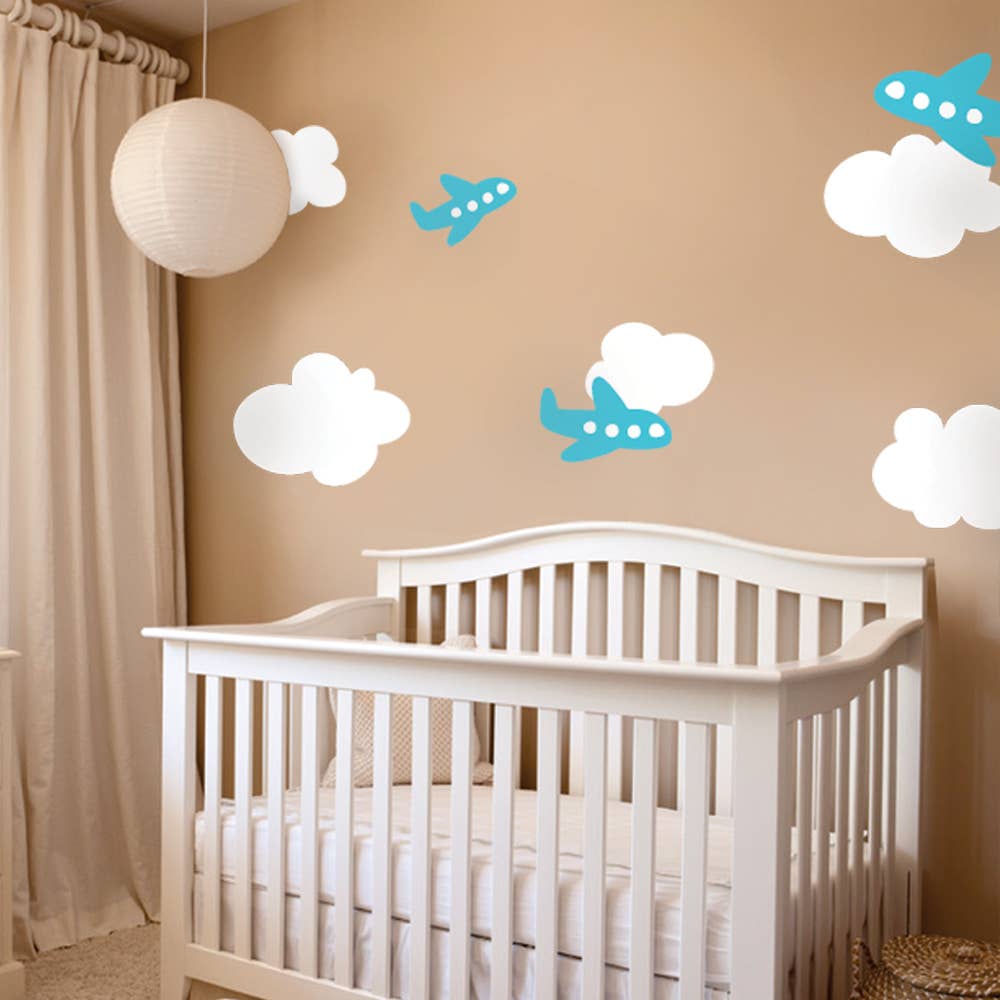 Simple Shapes - Wholesale Wall Decal/Stickers - Airplane Wall Decals with Clouds0