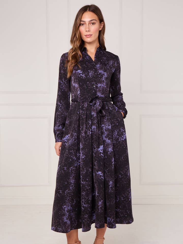 8pcs Black Violet Leopard Print Midaxi Shirt Dress for wholesale by Love Sunshine Wholesale