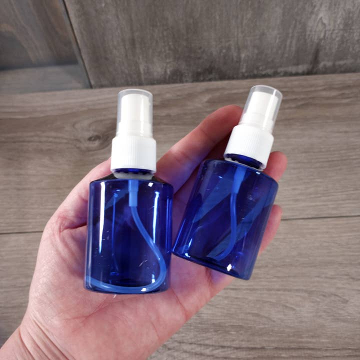 Plastic PET Spray Bottle 3 ounce or 90 ml Blue for wholesale by Keystone Crystals