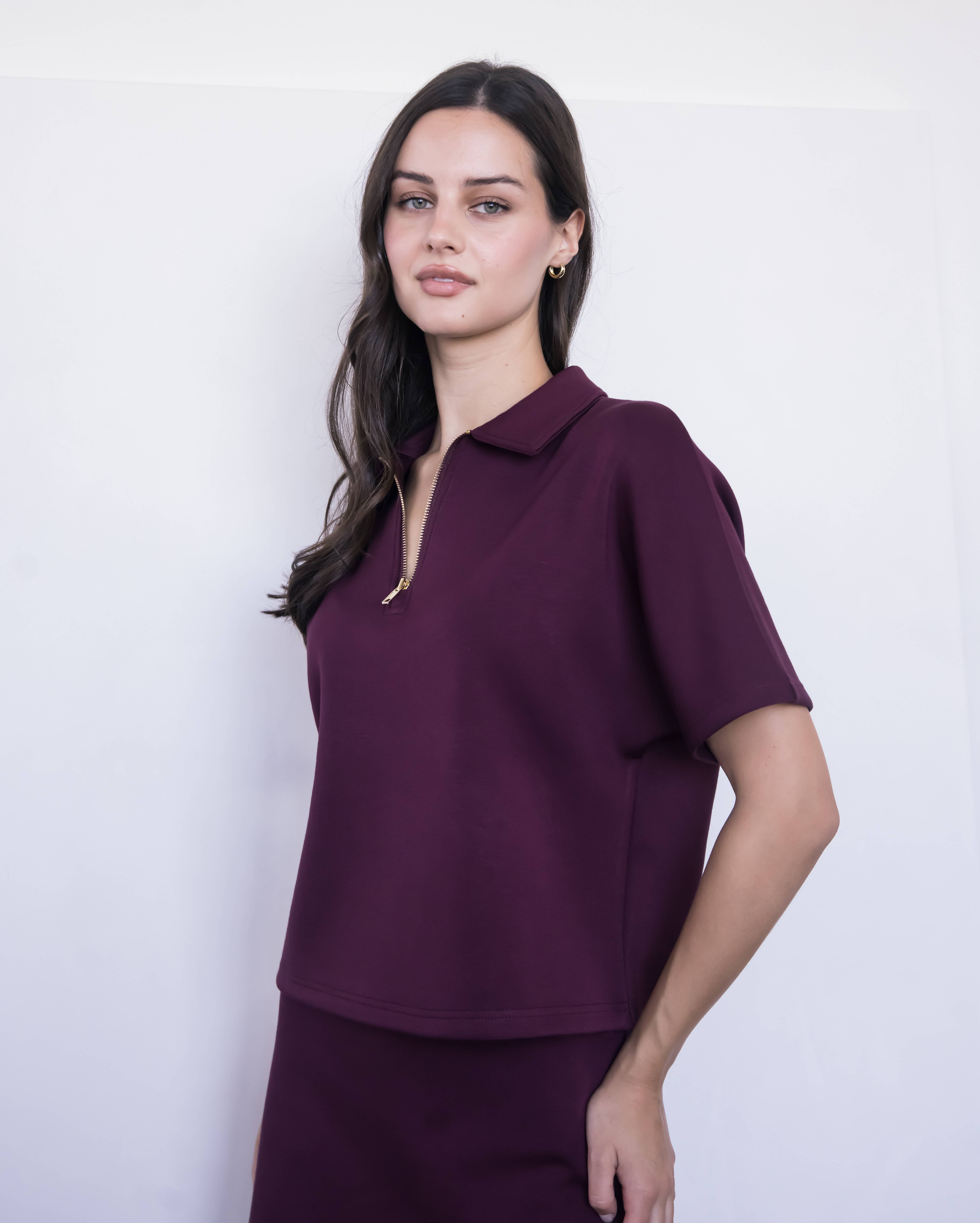 P. CILL - Wholesale Knit Top - Women's - P. CILL Butter Modal Short Sleeve Quarter Zip Top17