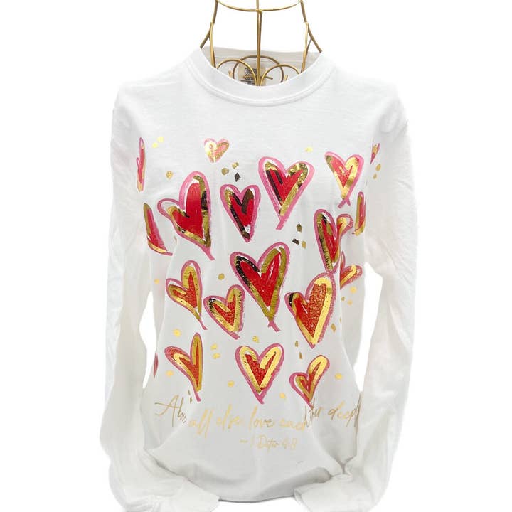 Langarmshirt mit Goldfolie "Liebt einander innig" - 941 für den Großhandel von Rachel Brooks Design, LLC