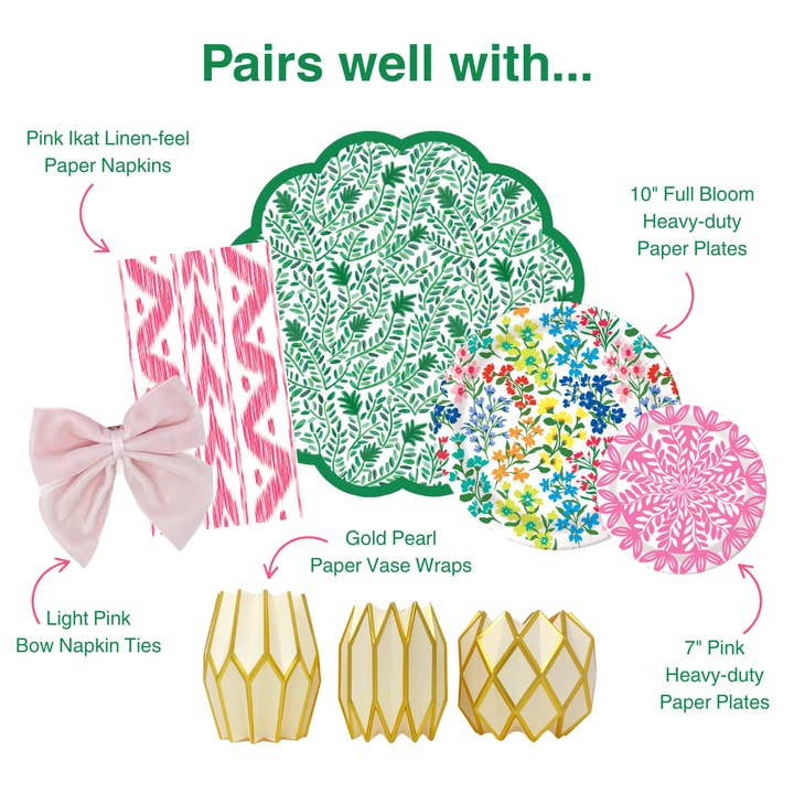 Lucy Grymes Designs - Wholesale Disposable Placemat - Green Vine Scalloped Paper Placemats | Set of 241