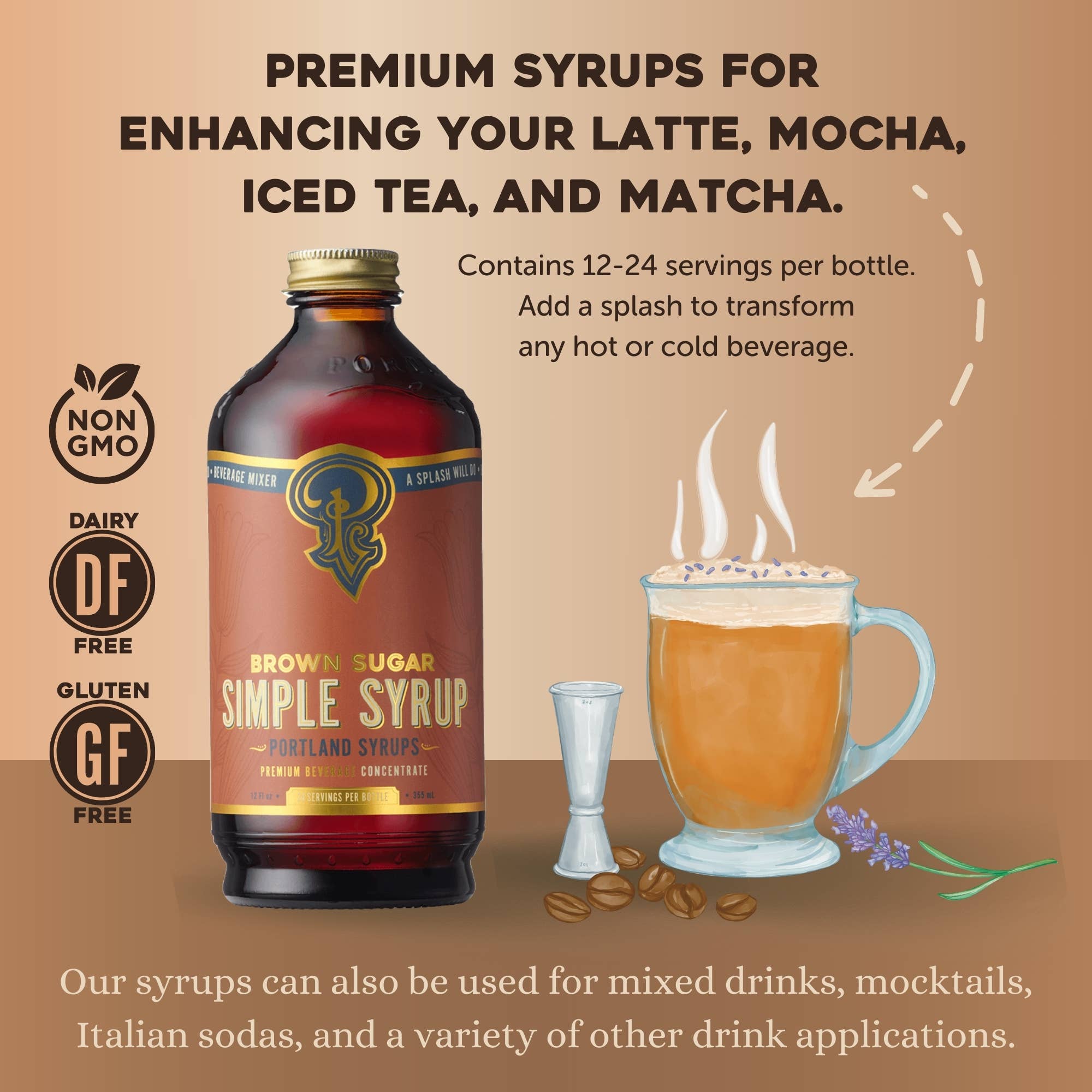 Portland Syrups - Wholesale Cocktail Mix/Syrup - Brown Sugar Simple Syrup 12 oz - Mixed Drinks & Coffee Syrup3