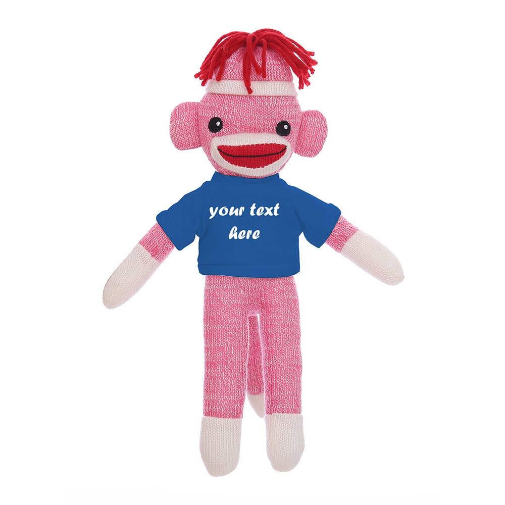 Plushland - Vente Peluche – enfant et bébé - Singe Chaussette Rose de 8" avec T-shirt Personnalisable | Animal en Peluche7