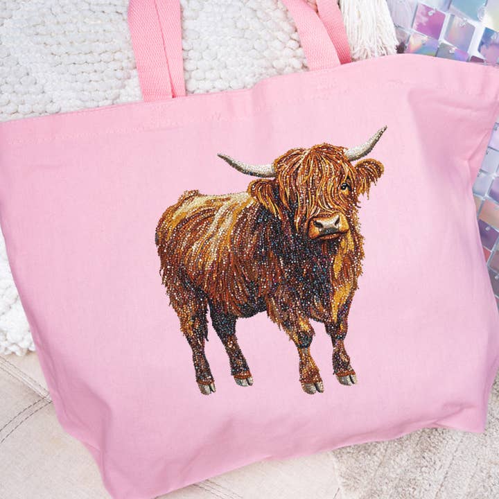 Faux Rhinestone Highland Cow Canvas Jumbo Tote and other Purchase Wholesale highland cow tote. Free Returns & Net 60 Terms on Faire trending on Faire.