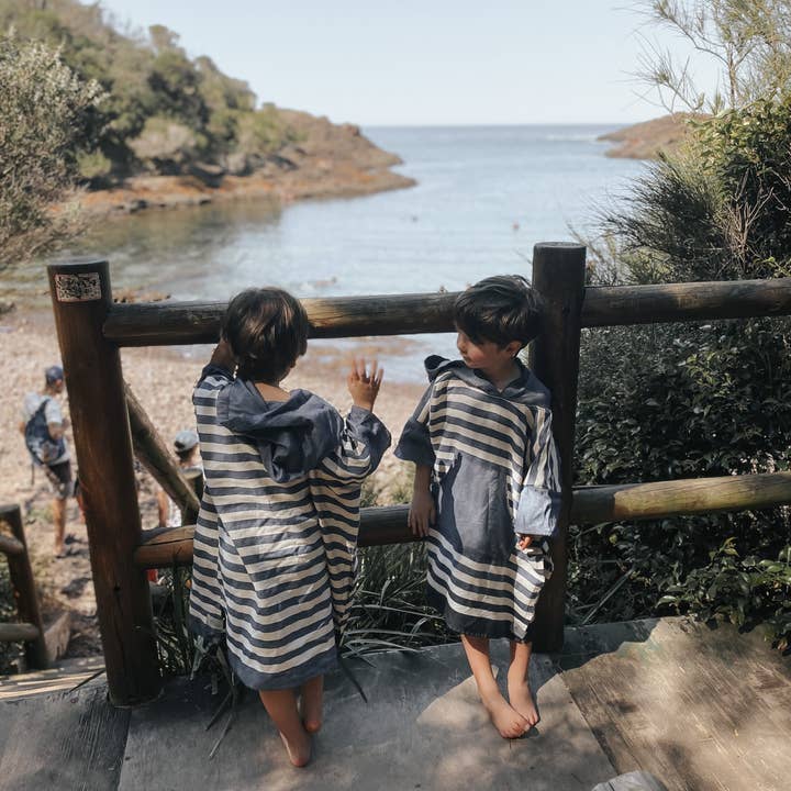 Blem Beach Accessories AU - Wholesale Poncho Towel - Kids & Baby - Ocean Blue Stripe Kids Beach Poncho
