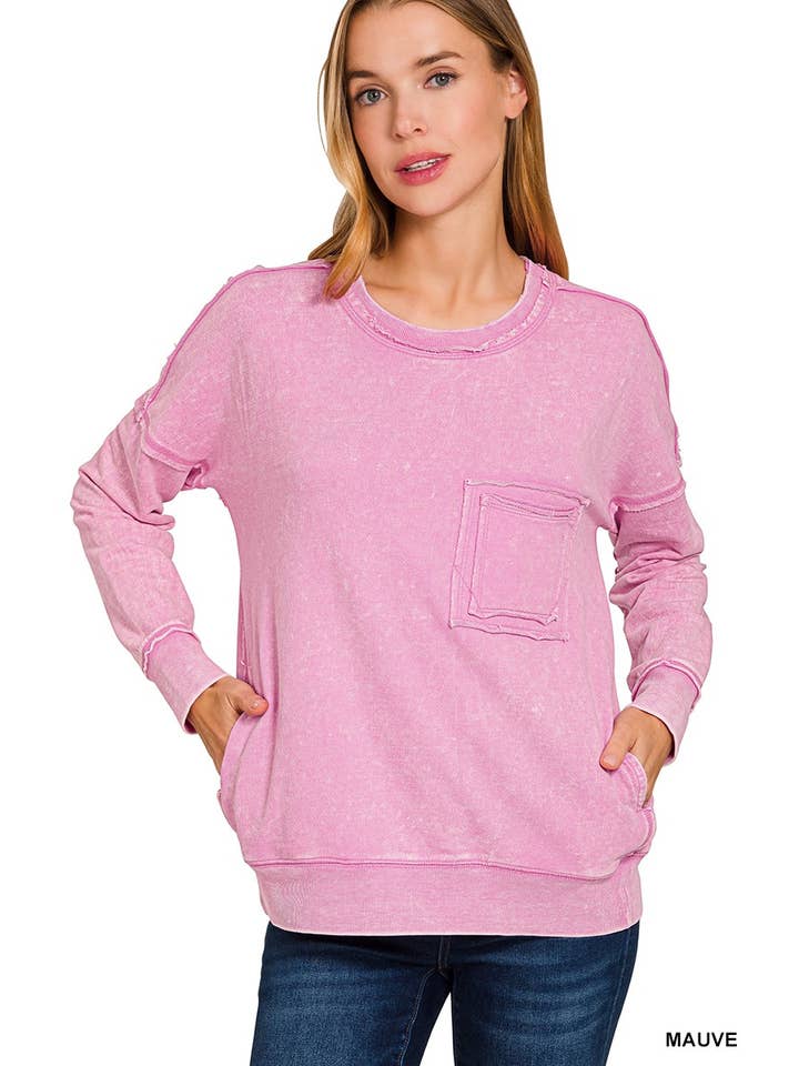 Vanilla Monkey - Wholesale Sweatshirt - Women's - F/terry Washed Raw Edge Front Pocket Pullover17