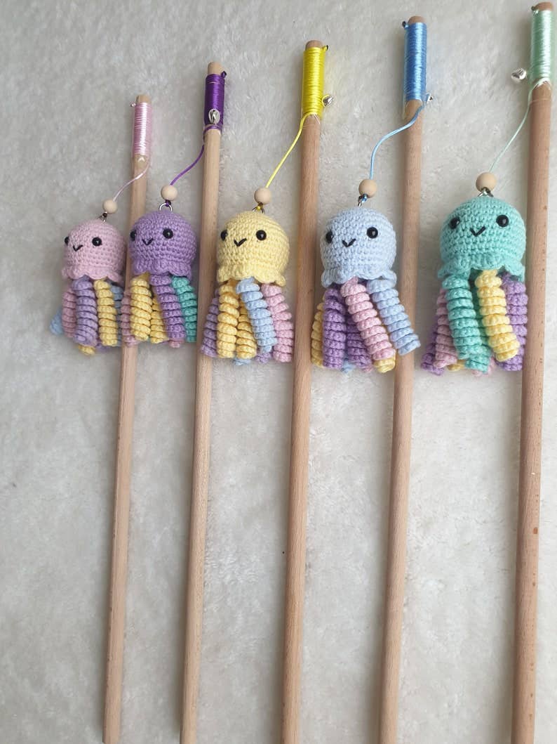 DIYSTORE - Vente Jouet – chat - canne à pêche pieuvre, jouet pour chat mignon, baguette pour chat, jouets pour chat méduse, canne à pêche pour chats, pêche pour chat, jouet pour chat à la cataire, canne en bois pour chat4