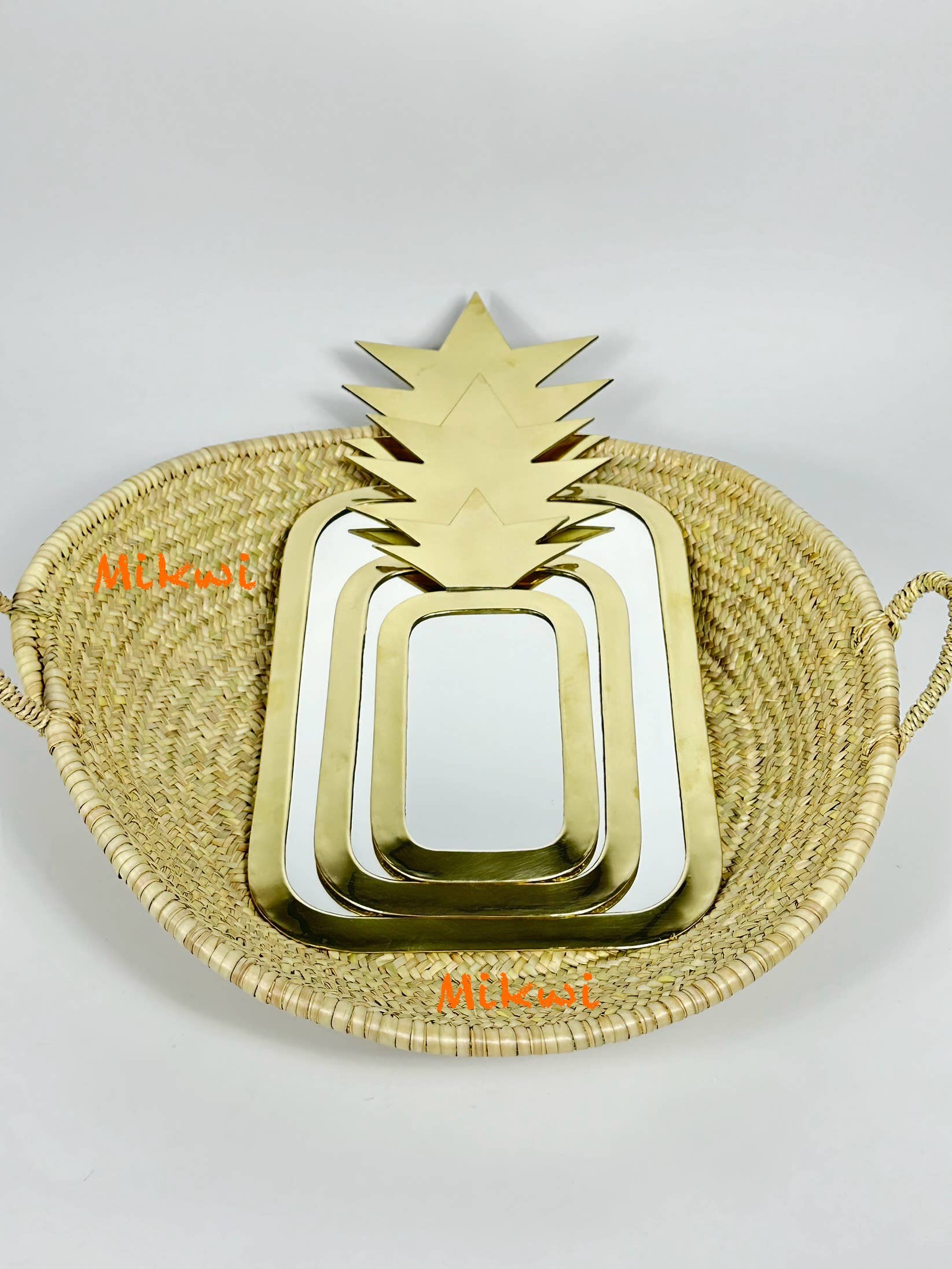Set of 3 Moroccan PINEAPPLE Mirrors (Brass), Wholesale for your shop