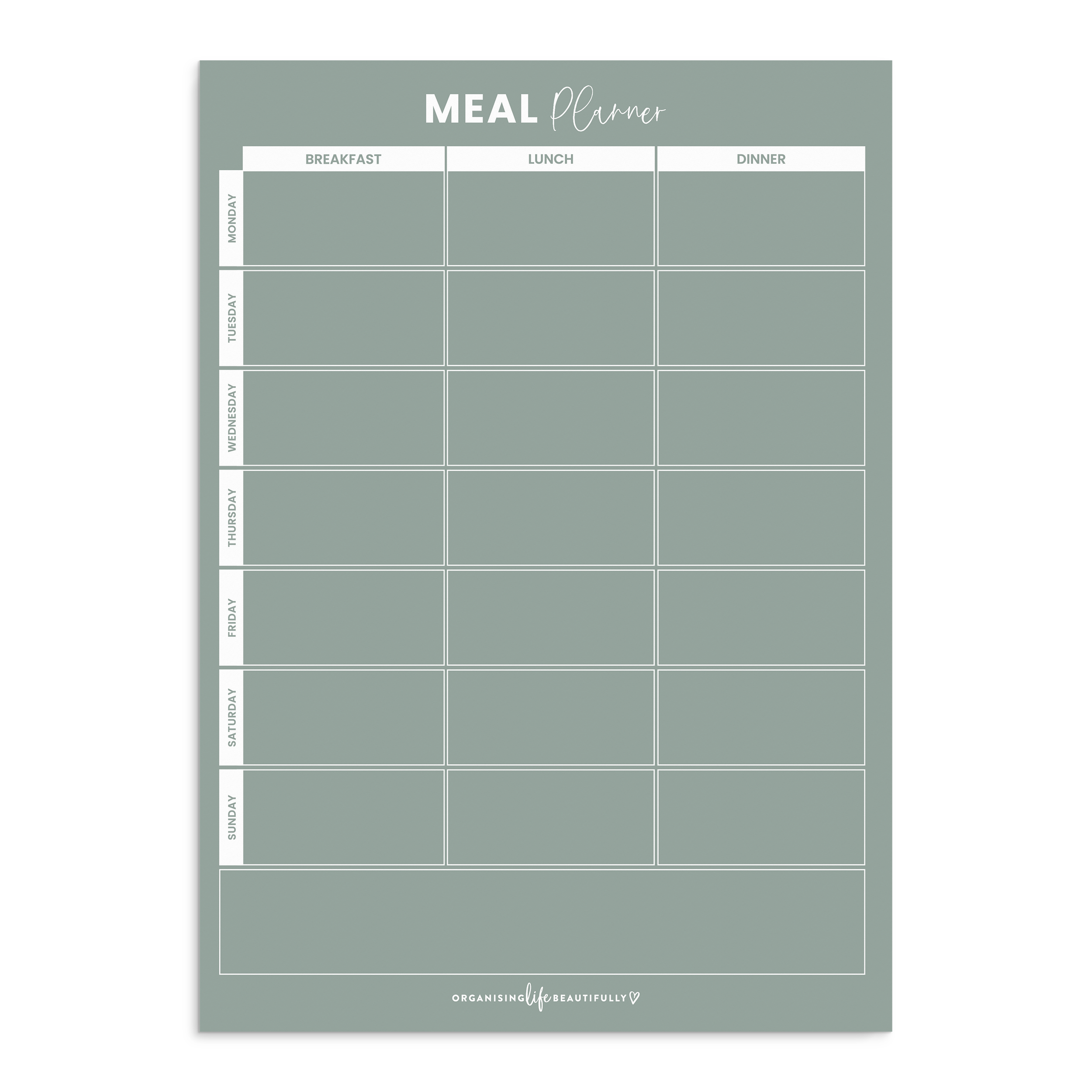 Organising Life Beautifully - Wholesale Planner - Magnet | Meal Planner - Sage A4 (Breakfast, Lunch and Dinner)1