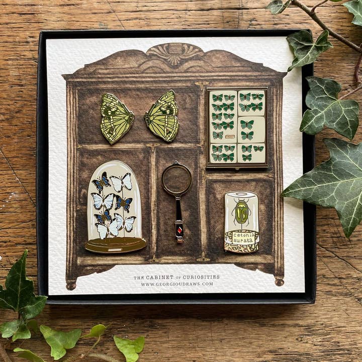 Georgiou Draws - Wholesale Lapel Pin/Button - Cabinet of Curiosities Entomology Luxury Enamel Pin Box Set