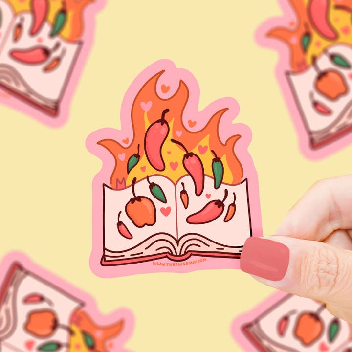 Flaming Hot Romance Book Vinyl Sticker for wholesale by Turtle's Soup