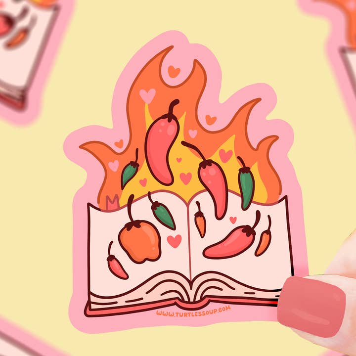 Flaming Hot Romance Book Vinyl Sticker for wholesale by Turtle's Soup
