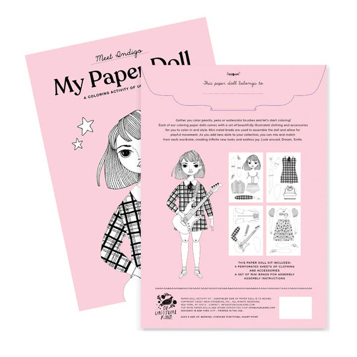 Of Unusual Kind - Wholesale DIY Craft Kit - Kids - INDIGO COLORING PAPER DOLL KIT