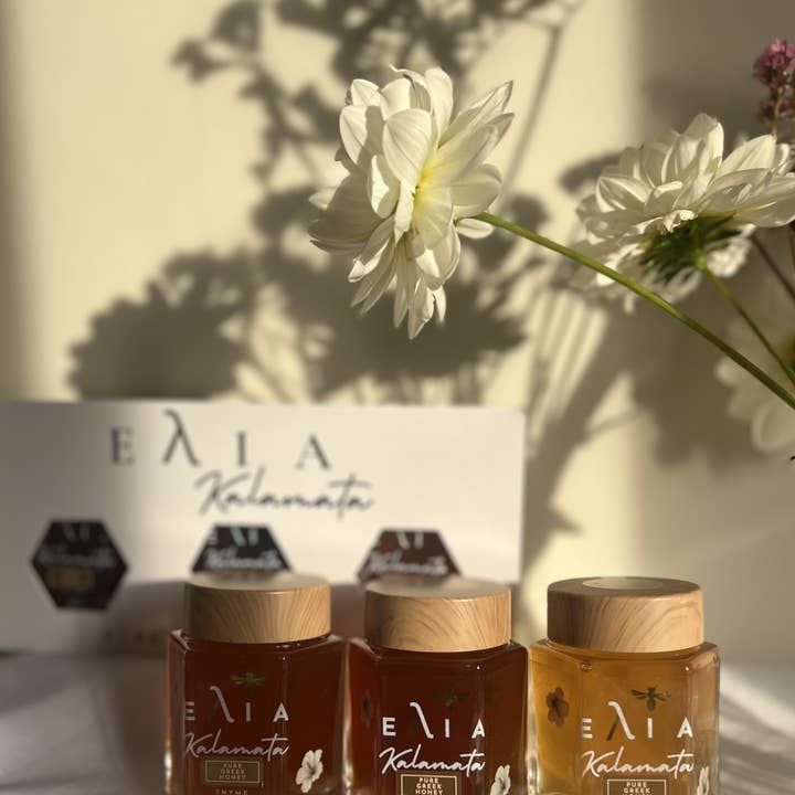 Raw Greek Honey Gift Set | Wildflower & Pine, Thyme for wholesale by Elia