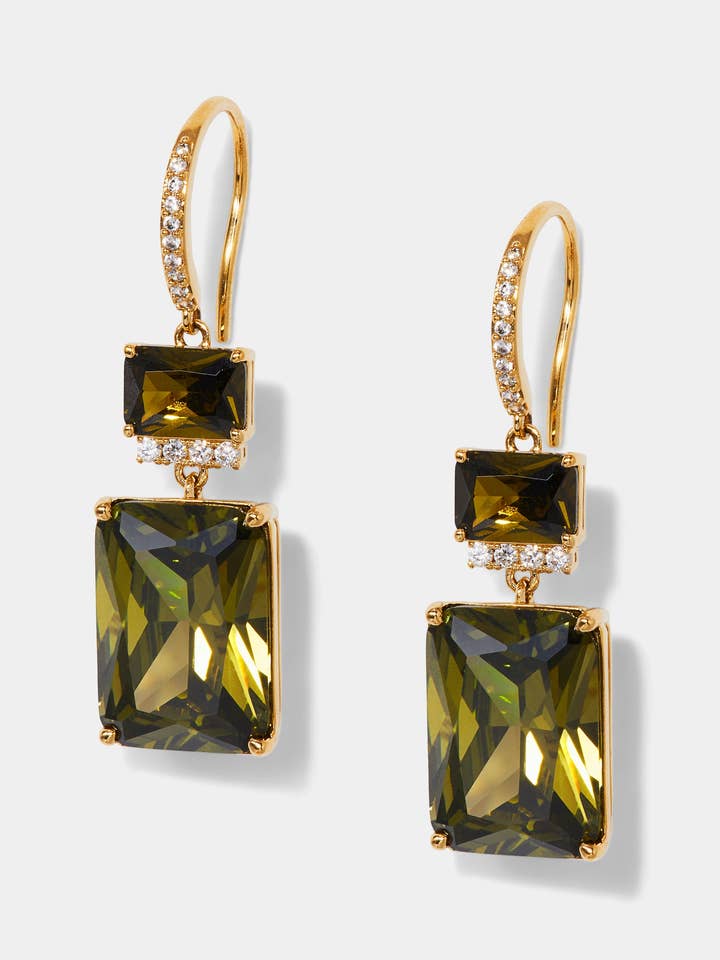 MACARON GREEN EMERALD CZ DOUBLE DROP EARRINGS for wholesale by NADRI