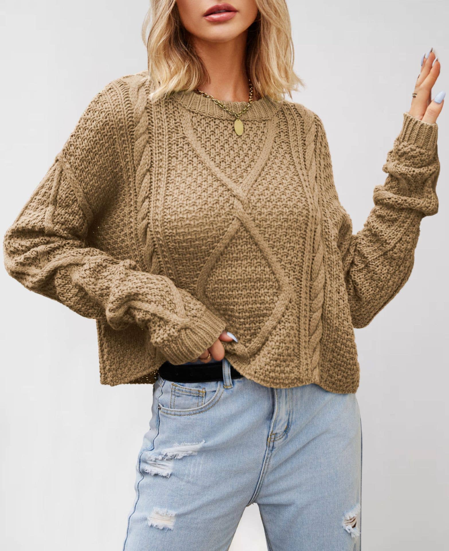 Hope & Sunshine - Wholesale Knit Sweater - Women's - Chunky Cable Knit Pullover Sweater16