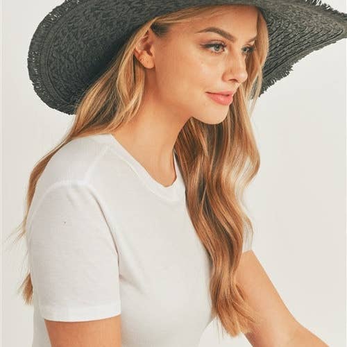 MiMi Wholesale - Wholesale Straw Hat - Women's - MH0095 Floppy Straw Sun Hat with Frayed Edges