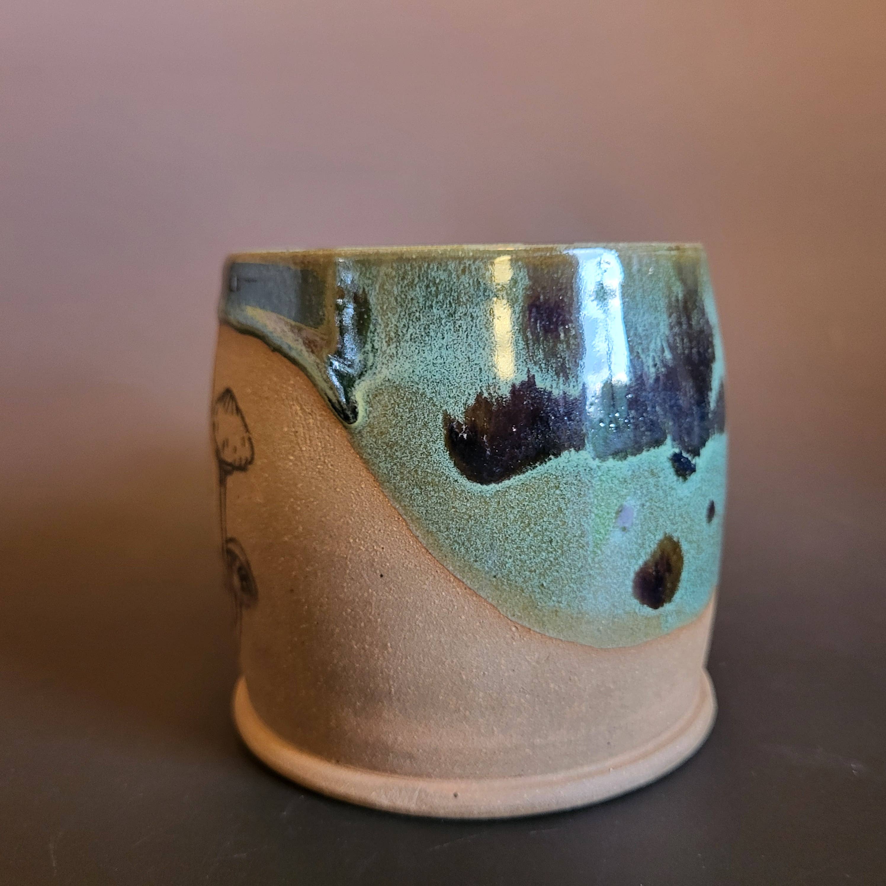 Divine Vessels Pottery - Wholesale Coffee Mug - Mug with Mushroom Emblem with Green and Brown glaze 4