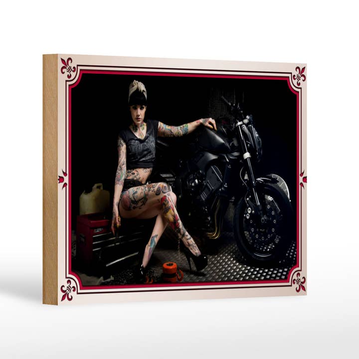Holzschild Motorrad 18x12cm Biker Girl Pinup Frau Tattoo für den Großhandel von Femer