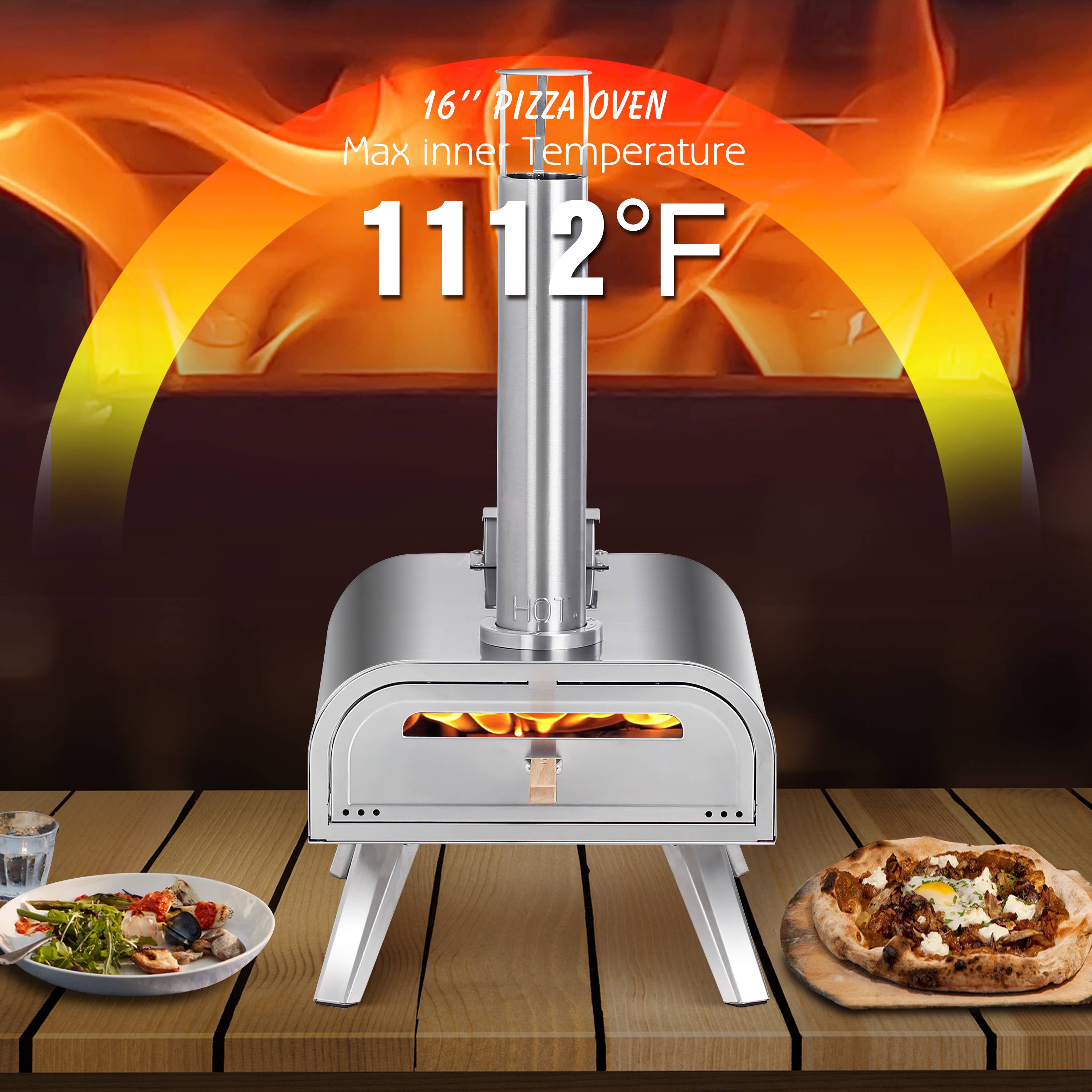 SHINERICH - Wholesale Outdoor Grill Tools - 16'' Pellet Pizza Oven Stainless Steel16