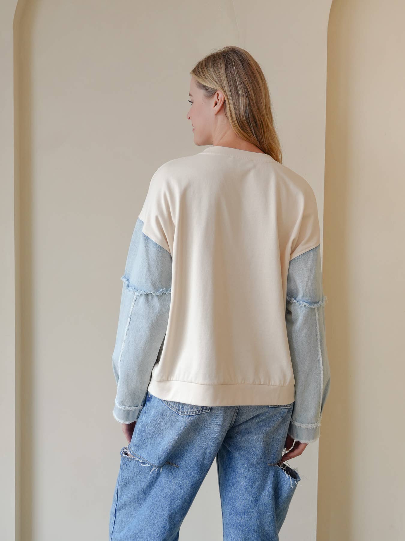 TRENDILITY - Wholesale Sweatshirt - Women's - TR2027-04_Mineral Washed Denim Bow Sweatshirt Top19