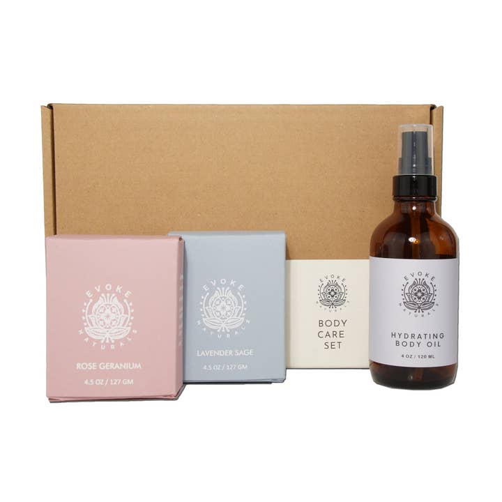 SET DE SOINS CORPORELS - GÉRANIUM ROSE ET SAUGE LAVANDE pour la vente par Evoke Naturals