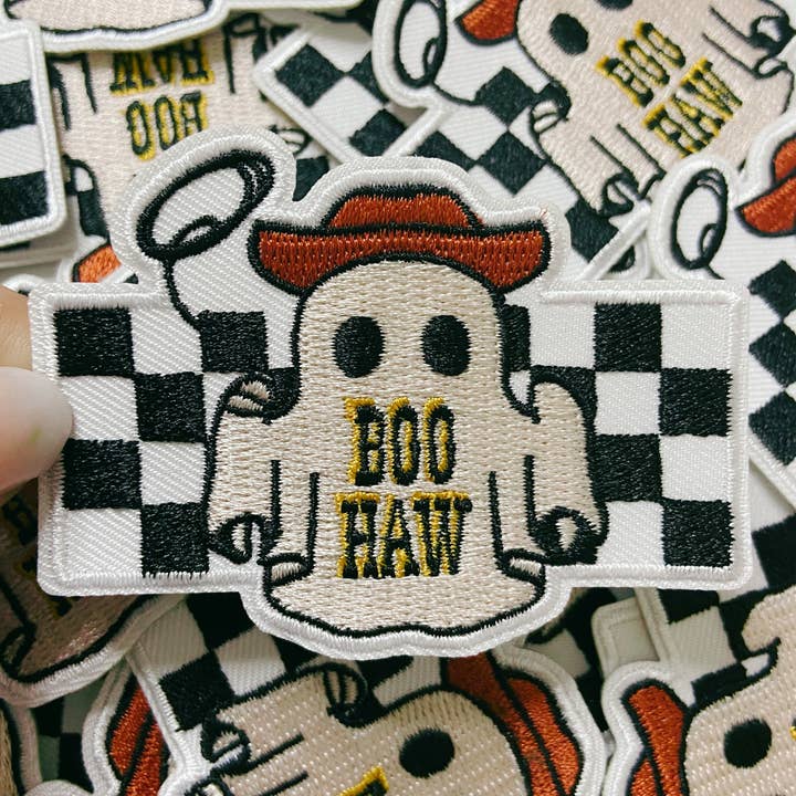 3" Boo Haw Cowboy Ghost -  Embroidered Hat Patch for wholesale by TEELUX